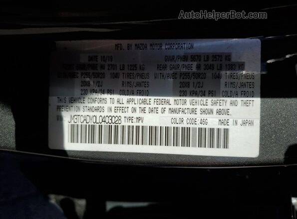 JM3TCADY0L0403028 2020 MAZDA CX-9 Charcoal 