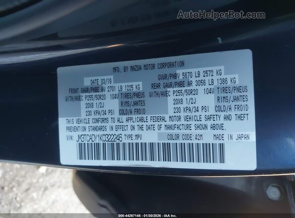 JM3TCADY1K0322246 2019 MAZDA CX-9 Синий Вид подкапотного пространства