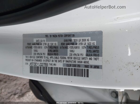 JM3TCBCY1J0227658 2018 MAZDA CX-9 White Շարժիչի բաժամունքի տեսք