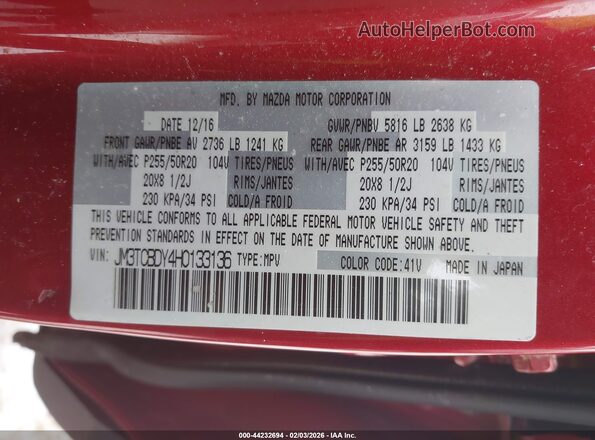 JM3TCBDY4H0133136 2017 MAZDA CX-9 Red 