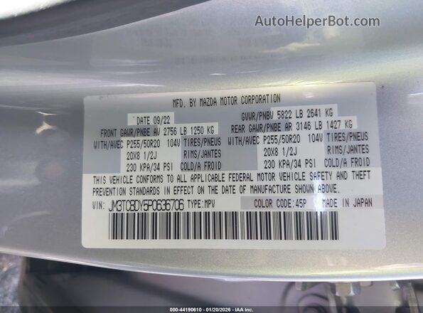 JM3TCBDY5P0636706 2023 MAZDA CX-9 Silver Vista del compartimento del motor