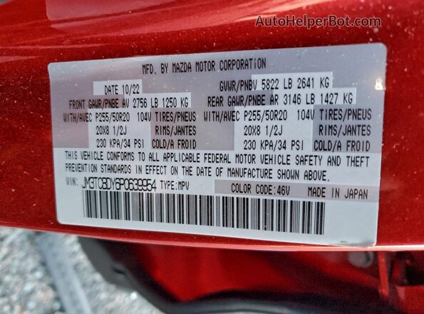 JM3TCBDY6P0639954 2023 MAZDA CX-9 Red Vista de la etiqueta del VIN