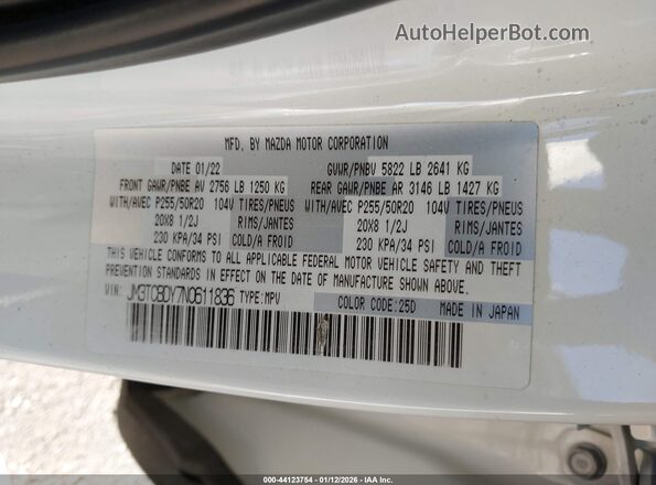 JM3TCBDY7N0611836 2022 MAZDA CX-9 White Vista del compartimento del motor