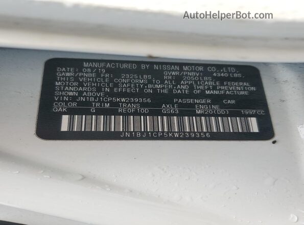 JN1BJ1CP5KW239356 2019 NISSAN ROGUE White Vista interior de 360 grados