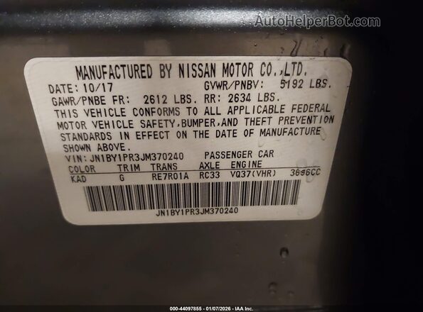 JN1BY1PR3JM370240 2018 INFINITI Q70L Gray 