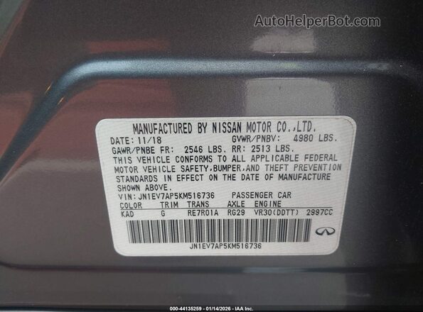 JN1EV7AP5KM516736 2019 INFINITI Q50 Gray Widok komory silnika