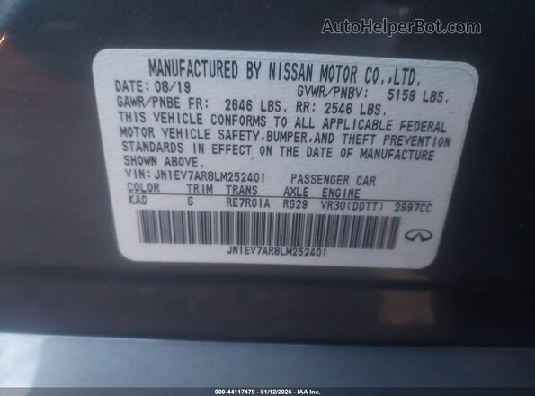 JN1EV7AR8LM252401 2020 INFINITI Q50 Серый Вид подкапотного пространства