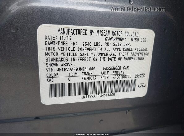 JN1EV7AR9JM441409 2018 INFINITI Q50 Gray Engine compartment view