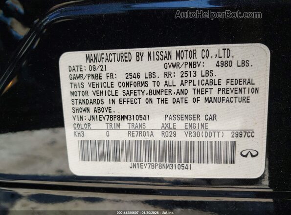 JN1EV7BP8NM310541 2022 INFINITI Q50 Black Vista del compartimento del motor