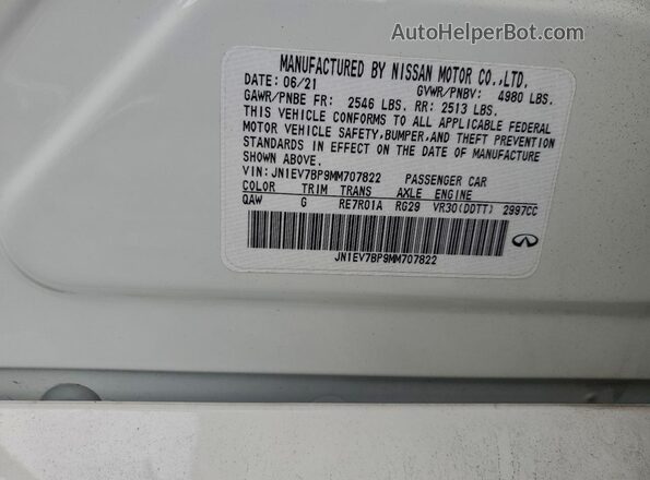 JN1EV7BP9MM707822 2021 INFINITI Q50 White Widok komory silnika