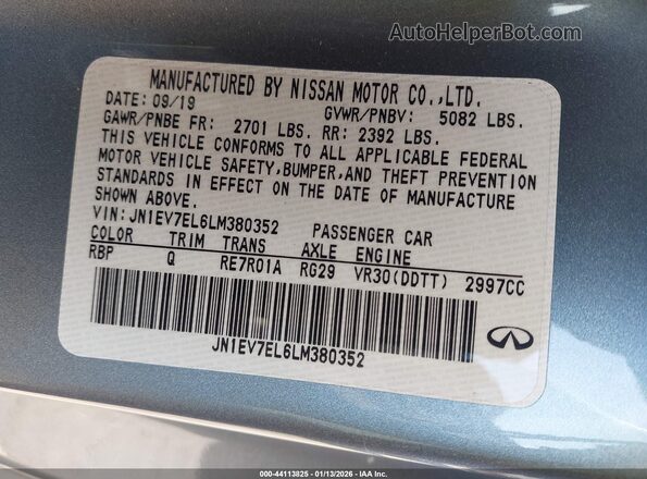 JN1EV7EL6LM380352 2020 INFINITI Q60 Light Blue Вид підкапотного простору