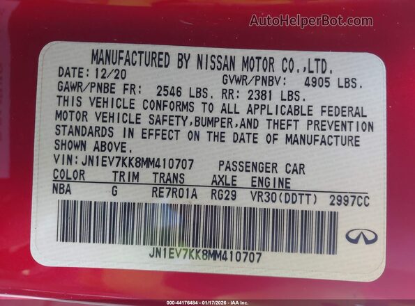 JN1EV7KK8MM410707 2021 INFINITI Q60 Red 