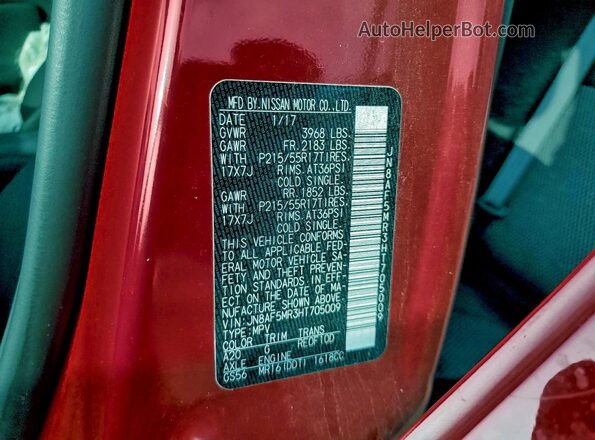 JN8AF5MR3HT705009 2017 NISSAN JUKE Red 