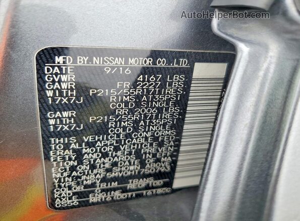 JN8AF5MV0HT750793 2017 NISSAN JUKE Gray 