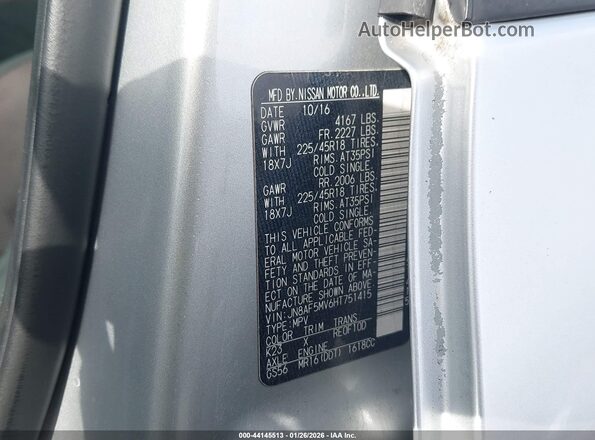 JN8AF5MV6HT751415 2017 NISSAN JUKE Silver Widok komory silnika