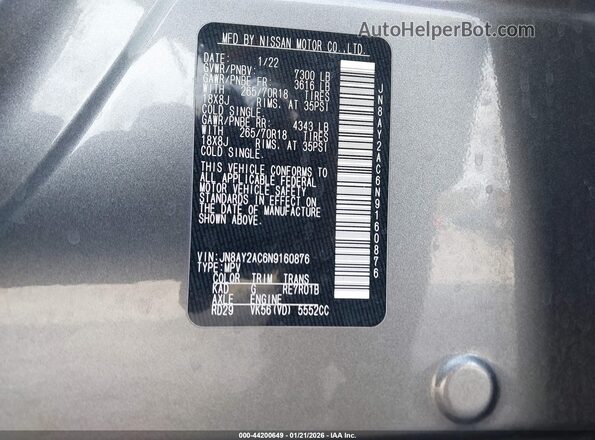 JN8AY2AC6N9160876 2022 NISSAN ARMADA Gray Widok komory silnika