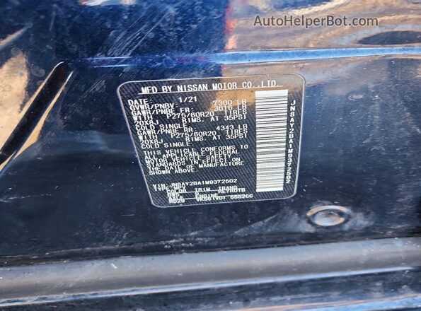 JN8AY2BA1M9372502 2021 NISSAN ARMADA Blue Widok naklejki z numerem VIN