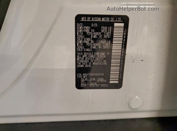 JN8AY2BB6P9836154 2023 NISSAN ARMADA White Вид наклейки з VIN-кодом