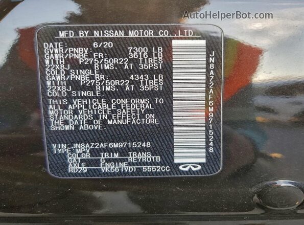 JN8AZ2AF6M9715248 2021 INFINITI QX80 Black Вид наклейки з VIN-кодом
