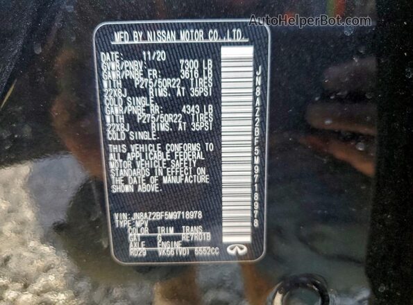JN8AZ2BF5M9718978 2021 INFINITI QX80 Black VIN კოდის სტიკერის ხედი