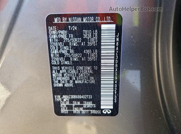 JN8AZ3DBXS9402733 2025 INFINITI QX80 Gray 