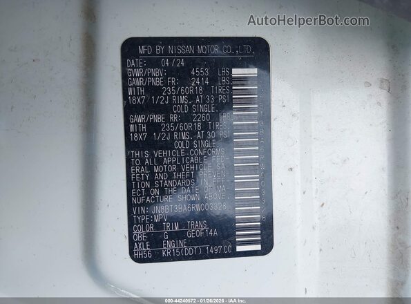 JN8BT3BA6RW003328 2024 NISSAN ROGUE White Вид підкапотного простору