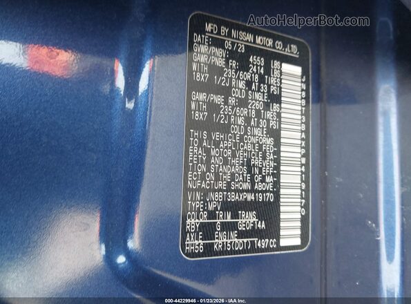 JN8BT3BAXPW419170 2023 NISSAN ROGUE Blue Widok komory silnika