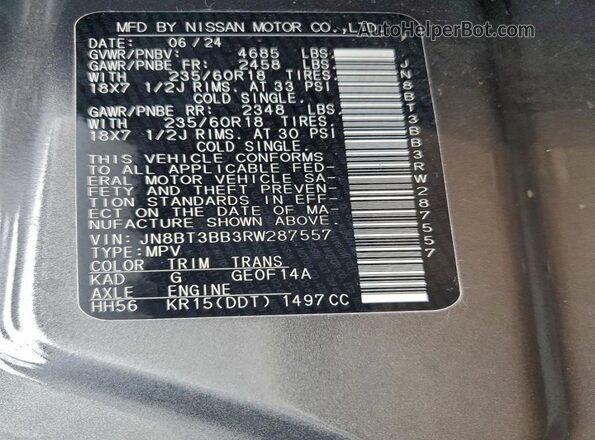 JN8BT3BB3RW287557 2024 NISSAN ROGUE Серый Вид подкапотного пространства
