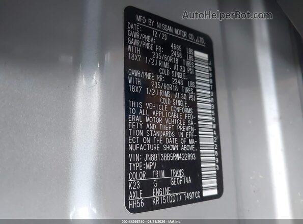 JN8BT3BB5RW422893 2024 NISSAN ROGUE Silver Engine compartment view