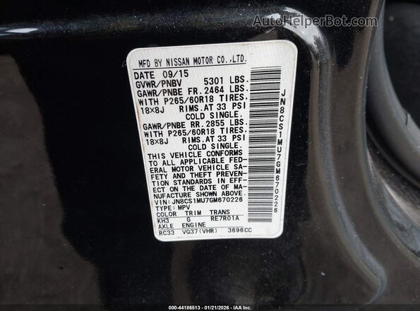 JN8CS1MU7GM670226 2016 INFINITI QX70 Black 