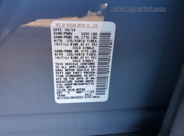 JN8DF0BF8SM762770 2025 NISSAN ARIYA Gray Вид наклейки з VIN-кодом