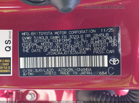 JTDACAAJ0T3036458 2026 TOYOTA CROWN Red Շարժիչի բաժամունքի տեսք