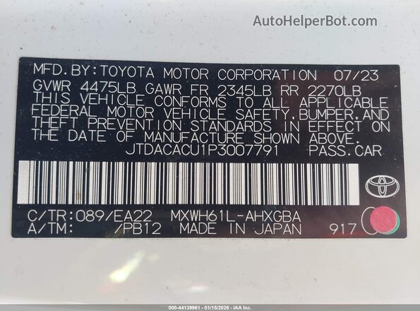 JTDACACU1P3007791 2023 TOYOTA PRIUS PRIME White 