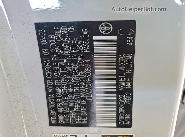 JTDACACU3P3005654 2023 TOYOTA PRIUS White Vista del compartimento del motor