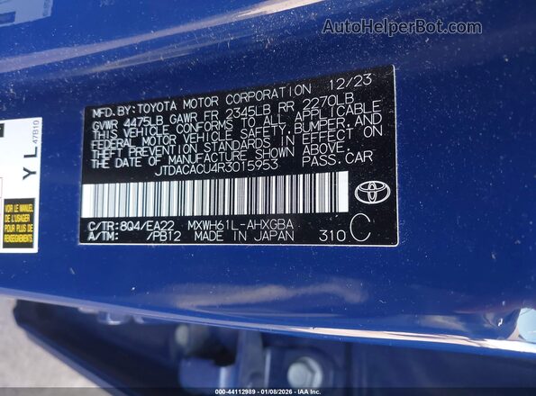 JTDACACU4R3015953 2024 TOYOTA PRIUS PRIME Blue Вид підкапотного простору