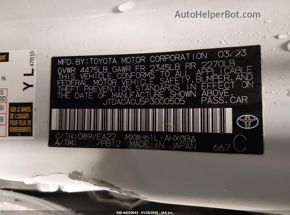JTDACACU5P3000505 2023 TOYOTA PRIUS PRIME White 