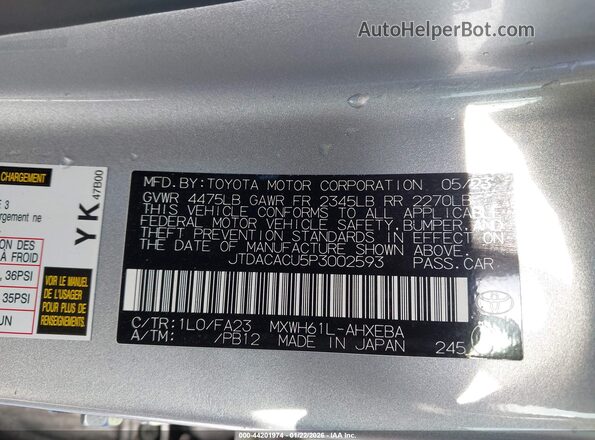 JTDACACU5P3002593 2023 TOYOTA PRIUS PRIME Silver 