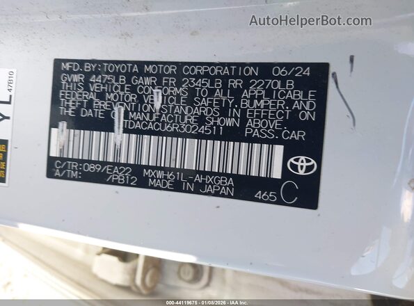 JTDACACU6R3024511 2024 TOYOTA PRIUS PRIME White 