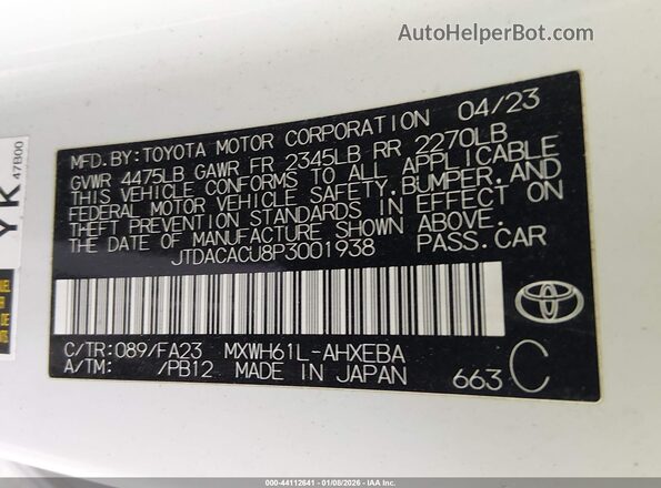 JTDACACU8P3001938 2023 TOYOTA PRIUS PRIME White 