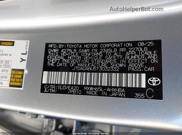 JTDADABU5T3032332 2026 TOYOTA LIMITED Silver ძრავის განყოფილების ხედი