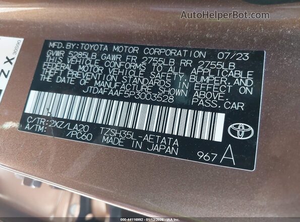 JTDAFAAF5P3003528 2023 TOYOTA CROWN Brown Շարժիչի բաժամունքի տեսք