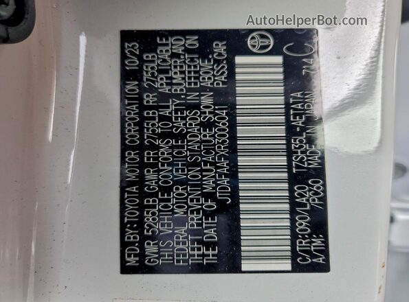 JTDAFAAFXR3006041 2024 TOYOTA CROWN White Vista de la etiqueta del VIN