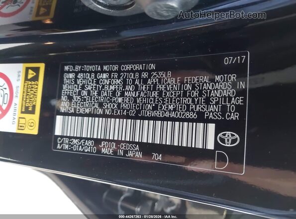 JTDBVRBD4HA002886 2017 TOYOTA MIRAI Black Widok komory silnika