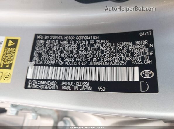 JTDBVRBD6HA002257 2017 TOYOTA MIRAI Silver Engine compartment view