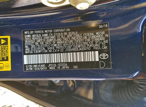JTDBVRBD8JA004792 2018 TOYOTA MIRAI Blue Սալոնի 360 աստիճան տեսք