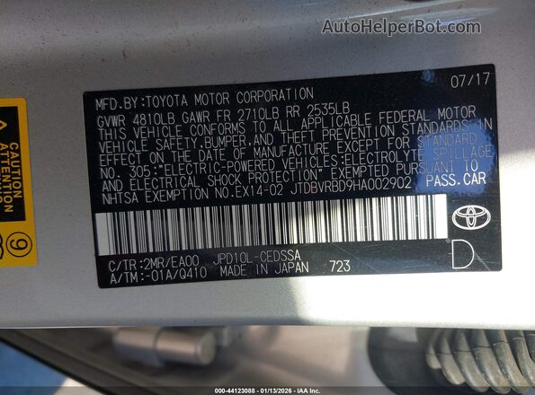 JTDBVRBD9HA002902 2017 TOYOTA MIRAI Silver Engine compartment view