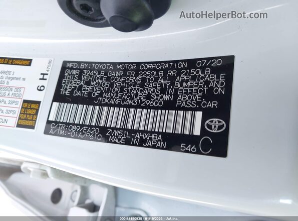 JTDKAMFU4M3129600 2021 TOYOTA PRIUS White Engine compartment view