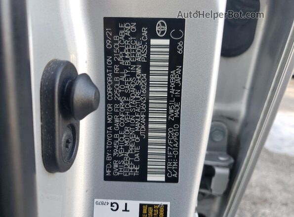 JTDKAMFU6N3160204 2022 TOYOTA PRIUS Silver ძრავის განყოფილების ხედი