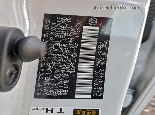 JTDKAMFU7M3134905 2021 TOYOTA PRIUS Белый 