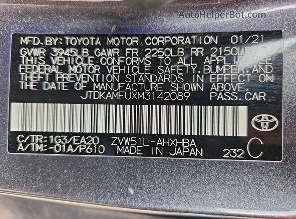 JTDKAMFUXM3142089 2021 TOYOTA PRIUS Gray Engine compartment view